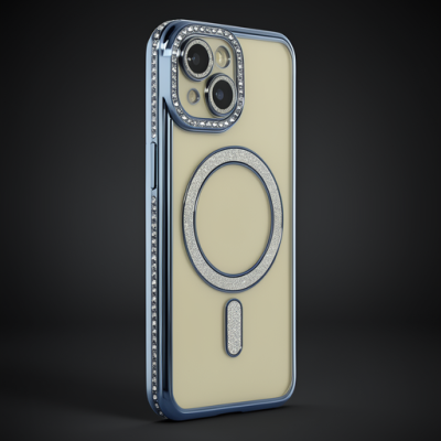 Apple İphone 15 Kılıf Joke Simli Magneticsafe Kılıf - Lacivert