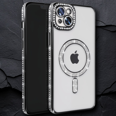 Apple İphone 15 Kılıf Joke Simli Magneticsafe Kılıf - Siyah