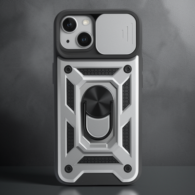 Apple İphone 15 Kılıf Pars Lens Yüzüklü Silikon - Gümüş