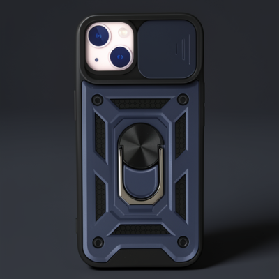 Apple İphone 15 Kılıf Pars Lens Yüzüklü Silikon - Lacivert