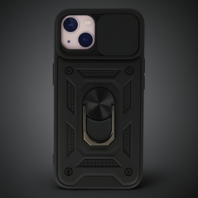 Apple İphone 15 Kılıf Pars Lens Yüzüklü Silikon - Siyah