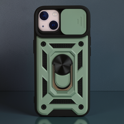 Apple İphone 15 Kılıf Pars Lens Yüzüklü Silikon - Yeşil