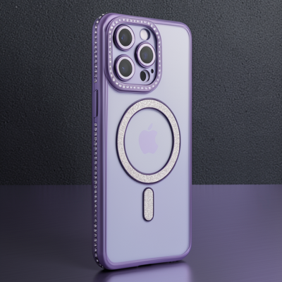 Apple İphone 15 Pro Kılıf Joke Simli Magneticsafe Kılıf - Derin Mor