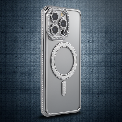 Apple İphone 15 Pro Kılıf Joke Simli Magneticsafe Kılıf - Gri