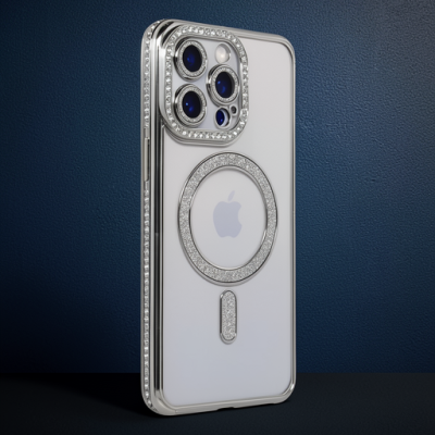 Apple İphone 15 Pro Kılıf Joke Simli Magneticsafe Kılıf - Gümüş