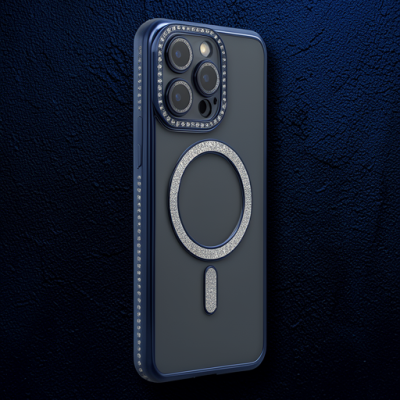 Apple İphone 15 Pro Kılıf Joke Simli Magneticsafe Kılıf - Lacivert