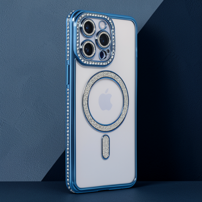 Apple İphone 15 Pro Kılıf Joke Simli Magneticsafe Kılıf - Mavi