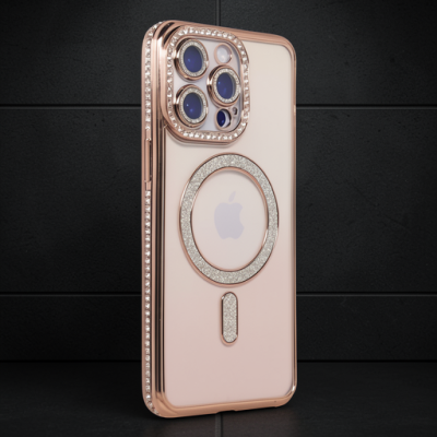 Apple İphone 15 Pro Kılıf Joke Simli Magneticsafe Kılıf - Pembe