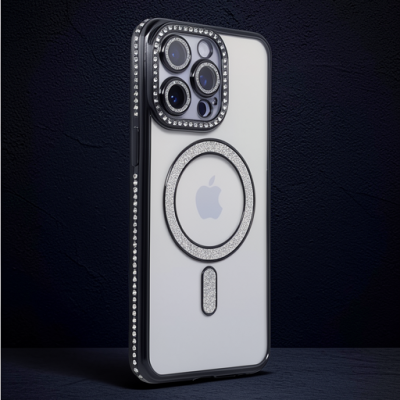Apple İphone 15 Pro Kılıf Joke Simli Magneticsafe Kılıf - Siyah