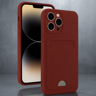 Apple İphone 15 Pro Kılıf Kelvin Kartvizitli Silikon - Bordo