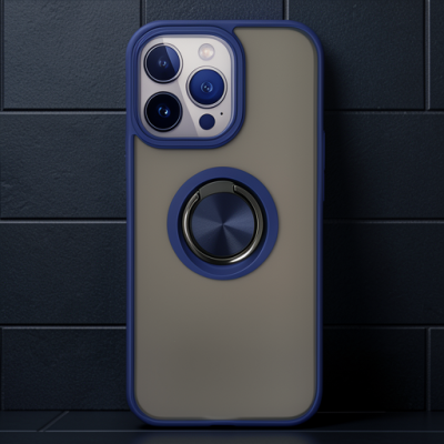 Apple İphone 15 Pro Kılıf Montreal Yüzüklü Silikon Kapak - Lacivert