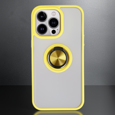Apple İphone 15 Pro Kılıf Montreal Yüzüklü Silikon Kapak - Sarı