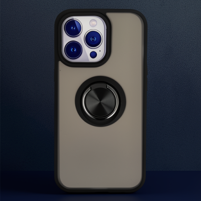 Apple İphone 15 Pro Kılıf Montreal Yüzüklü Silikon Kapak - Siyah