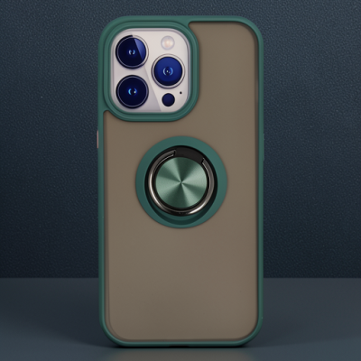 Apple İphone 15 Pro Kılıf Montreal Yüzüklü Silikon Kapak - Yeşil