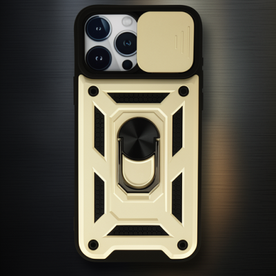 Apple İphone 15 Pro Kılıf Pars Lens Yüzüklü Silikon - Gold