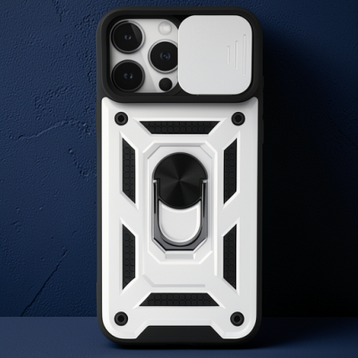Apple İphone 15 Pro Kılıf Pars Lens Yüzüklü Silikon - Gümüş