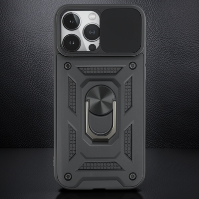 Apple İphone 15 Pro Kılıf Pars Lens Yüzüklü Silikon - Siyah
