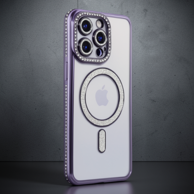 Apple İphone 15 Pro Max Kılıf Joke Simli Magneticsafe Kılıf - Derin Mor