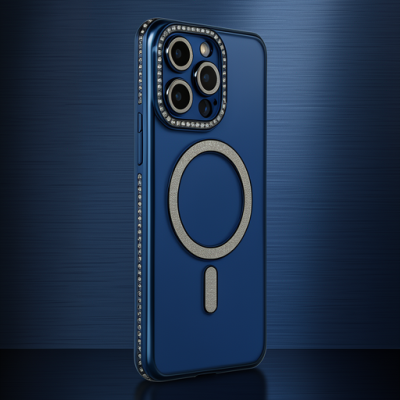 Apple İphone 15 Pro Max Kılıf Joke Simli Magneticsafe Kılıf - Lacivert