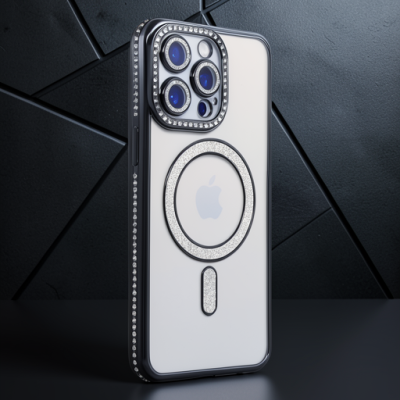 Apple İphone 15 Pro Max Kılıf Joke Simli Magneticsafe Kılıf - Siyah