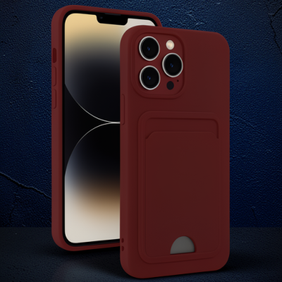 Apple İphone 15 Pro Max Kılıf Kelvin Kartvizitli Silikon - Bordo