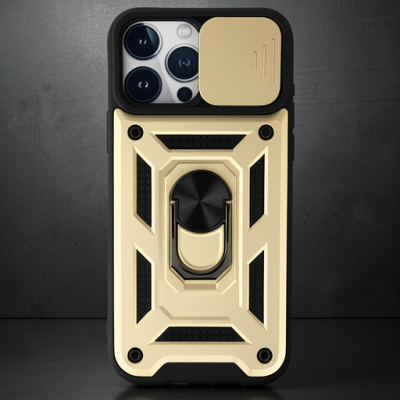 Apple İphone 15 Pro Max Kılıf Pars Lens Yüzüklü Silikon - Gold