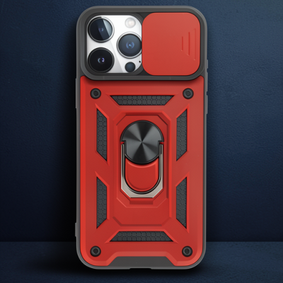 Apple İphone 15 Pro Max Kılıf Pars Lens Yüzüklü Silikon - Kırmızı