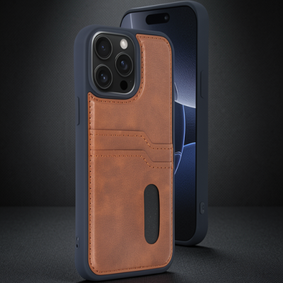 Apple İphone 15 Pro Max Kılıf Sara Kartvizitli Deri Kılıf - Taba