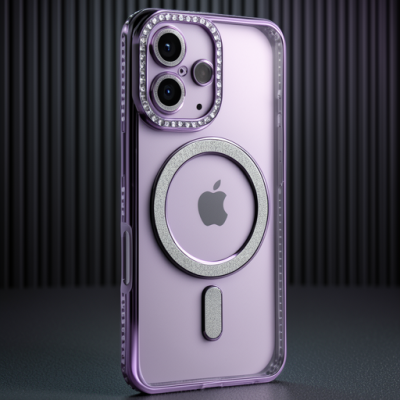 Apple İphone 16 Kılıf Joke Simli Magneticsafe Kılıf - Derin Mor