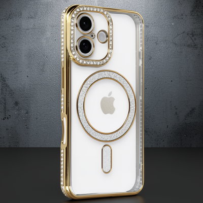 Apple İphone 16 Kılıf Joke Simli Magneticsafe Kılıf - Gold