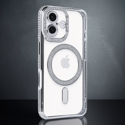 Apple İphone 16 Kılıf Joke Simli Magneticsafe Kılıf - Gümüş