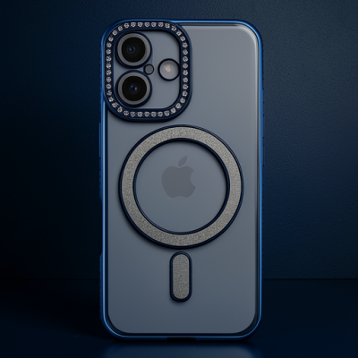 Apple İphone 16 Kılıf Joke Simli Magneticsafe Kılıf - Lacivert