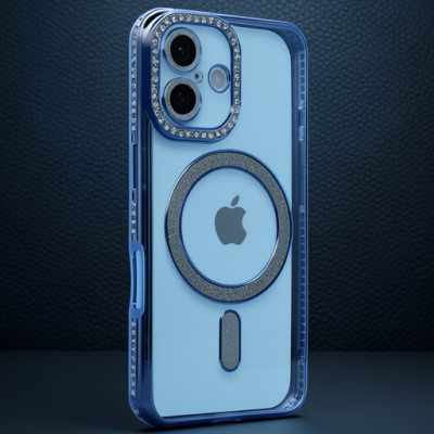 Apple İphone 16 Kılıf Joke Simli Magneticsafe Kılıf - Mavi