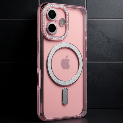 Apple İphone 16 Kılıf Joke Simli Magneticsafe Kılıf - Pembe