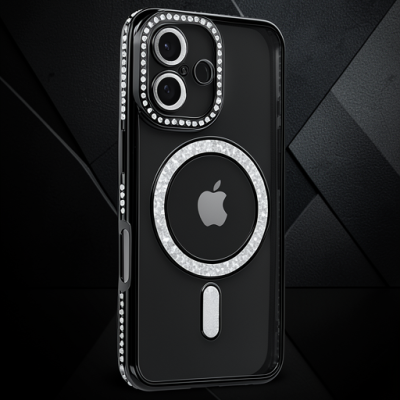 Apple İphone 16 Kılıf Joke Simli Magneticsafe Kılıf - Siyah