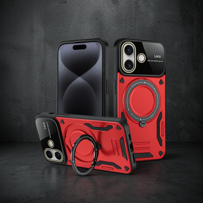 Apple İphone 16 Kılıf Joy Lens Standlı Kapak - Kırmızı