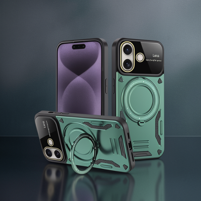 Apple İphone 16 Kılıf Joy Lens Standlı Kapak - Koyu Yeşil
