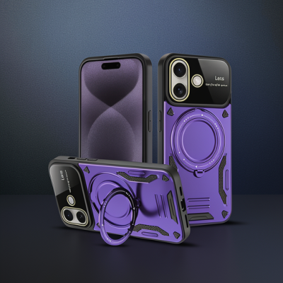 Apple İphone 16 Kılıf Joy Lens Standlı Kapak - Mor