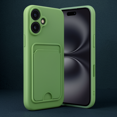 Apple İphone 16 Kılıf Kelvin Kartvizitli Silikon - Koyu Yeşil