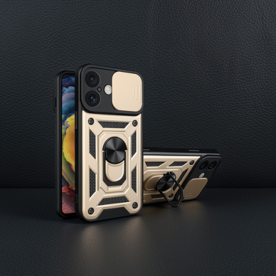 Apple İphone 16 Kılıf Pars Lens Yüzüklü Silikon - Gold