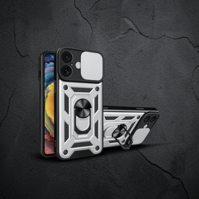 Apple İphone 16 Kılıf Pars Lens Yüzüklü Silikon - Gümüş
