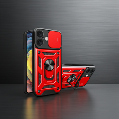 Apple İphone 16 Kılıf Pars Lens Yüzüklü Silikon - Kırmızı