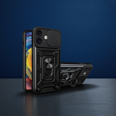 Apple İphone 16 Kılıf Pars Lens Yüzüklü Silikon - Siyah