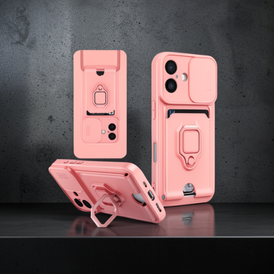 Apple İphone 16 Kılıf Zuma Kartvizitli Yüzüklü Silikon - Pembe