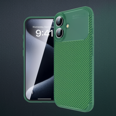 Apple İphone 16 Plus Kılıf Auto Focus Karbon Kapak - Koyu Yeşil