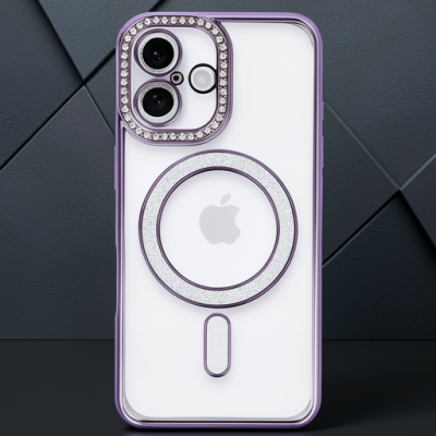 Apple İphone 16 Plus Kılıf Joke Simli Magneticsafe Kılıf - Derin Mor