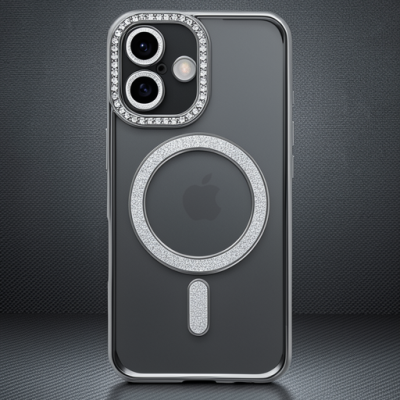 Apple İphone 16 Plus Kılıf Joke Simli Magneticsafe Kılıf - Gri