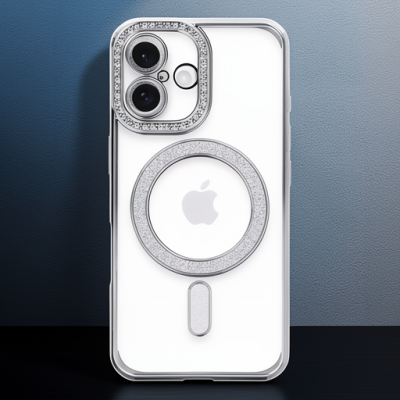 Apple İphone 16 Plus Kılıf Joke Simli Magneticsafe Kılıf - Gümüş