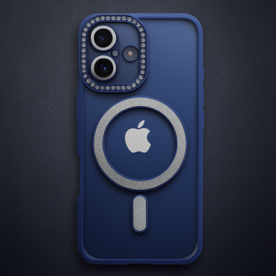 Apple İphone 16 Plus Kılıf Joke Simli Magneticsafe Kılıf - Lacivert