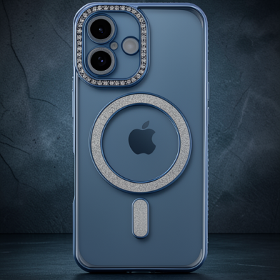 Apple İphone 16 Plus Kılıf Joke Simli Magneticsafe Kılıf - Mavi